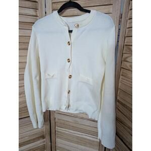 Unbranded Cardigan Sweater Womens Medium Brown Big Buttons White Chunky